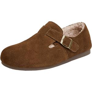 天美意复古厚底加绒勃肯鞋毛毛鞋棉鞋女雪地靴子2024新款KK002AM4