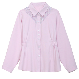 蕾丝衫条纹长袖衬衫春夏装新款韩版时尚雪纺上衣女百搭衬衣女士