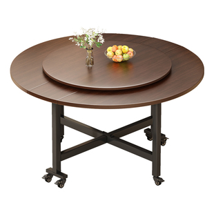 折叠桌可移动圆形桌子实木餐桌饭桌家用小户型聚会大圆桌带转盘