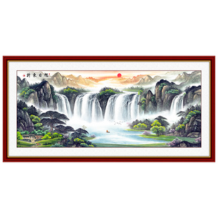 客厅背景墙装饰画山水画墙纸自粘贴画旭日东升办公室壁画挂画国画