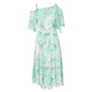 La Koradior拉珂蒂时尚减龄2025夏桑蚕丝印花气质通勤连衣裙女