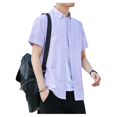 纯棉牛津纺短袖条纹衬衫