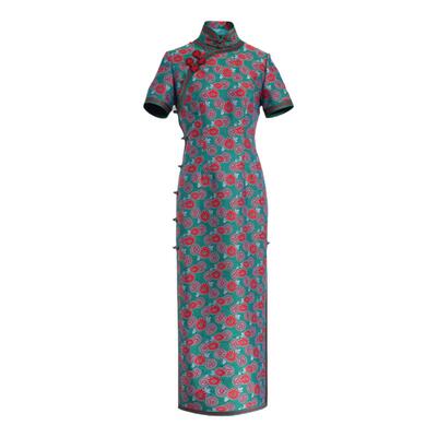 三重门复古宴会长款盘扣旗袍中式