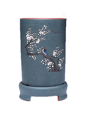 宜兴紫砂古典风点彩圆柱形兰花盆