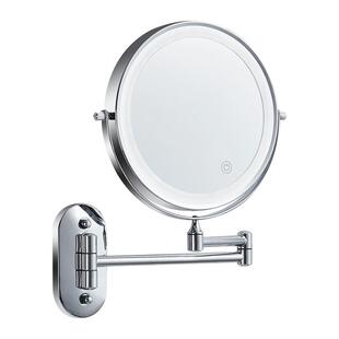 化妆镜壁挂免打孔浴室伸缩折叠放大镜子酒店卫生间led带灯梳妆镜