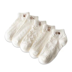 白色袜子女士短袜夏季透气防臭学生卡通袜可爱日系sock潮低帮船袜
