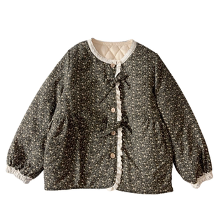 外套 初见沫森日系甜美印染小碎花绑带夹棉宽松小众棉服JYZ39875
