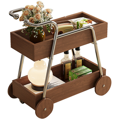 可移动中古风实木茶几小推车