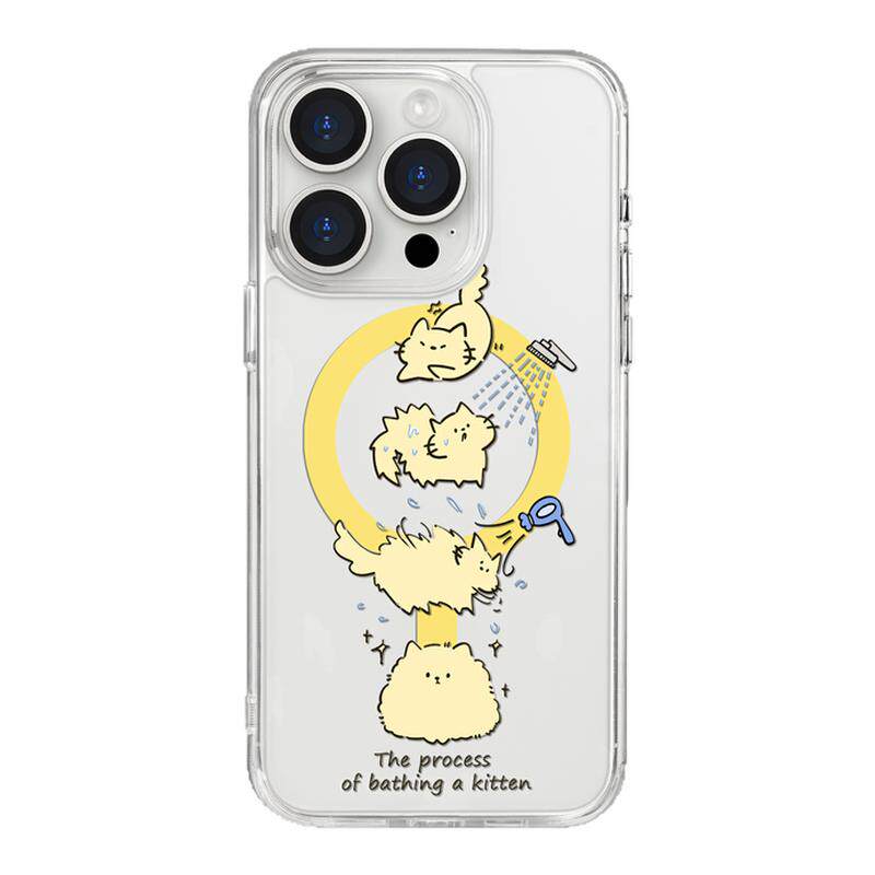 benefit简约趣味小猫洗澡适用于iphone17promax苹果16PRO黑色透明磁吸手机壳15新款13防摔保护套14情侣12