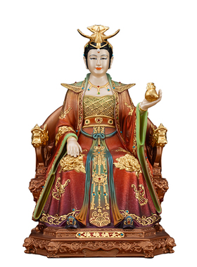 黄铜彩绘女娲补天供奉坐像