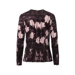 NAERSI娜尔思乱褶工艺舒展显瘦郁金香印花衫长袖上衣女26春季新款