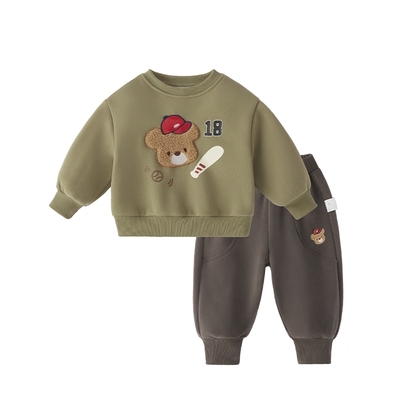 [抗菌远红外]男童套装宝宝休闲运动秋装小童加绒加厚儿童秋冬衣服