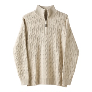 LUUD 立领纯色麻花肌理提花毛衣重磅半拉链秋冬潮男文艺范毛线衣