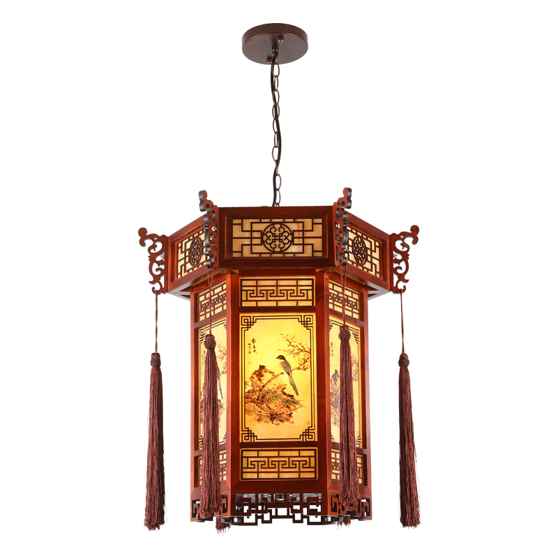 中式吊燈實(shí)木酒樓包廂走廊羊皮燈宮廷寺廟仿古典燈籠餐廳火鍋店燈