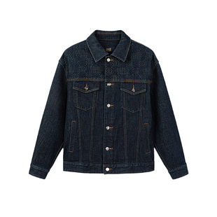 CavalliClass卡沃利春秋水洗立体压花logo牛仔夹克男休闲通勤外套