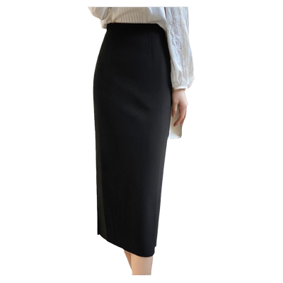 高腰修身包臀后开叉一步裙长裙