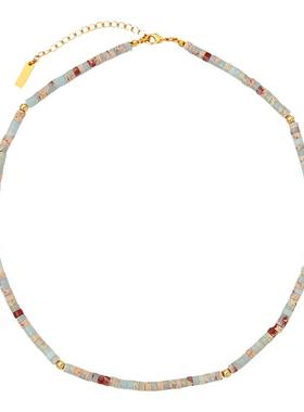 天然彩石项链星月钱币叠蛇骨链女