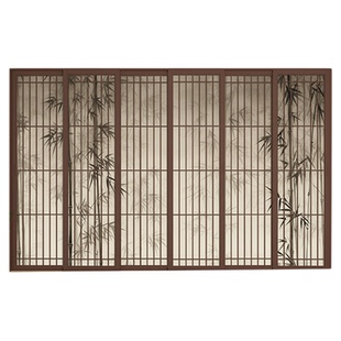 隔断门吊轨门古风国风山水画茶室移门宋代美学屏风无下轨道推拉门