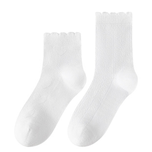 女童袜夏季薄款纯棉花边松口配皮鞋的袜子女中筒学生儿童无骨短袜