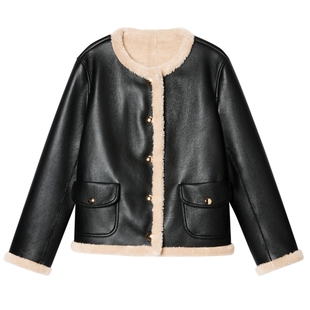 诗篇专选羊毛简约百搭圆领短款小香风箱型羊羔毛外套