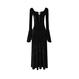 4muggle秋冬原创万圣节女巫丝绒长裙气质修身设计感连衣裙辣妹裙