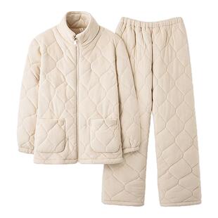 雅鹿三层夹棉情侣睡衣女款2026新款冬高级感加厚暖珊瑚绒家居服男