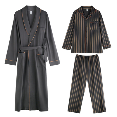 轩靓男士睡衣纯棉睡袍长袖三件套