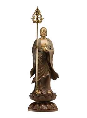 铜师傅地藏王菩萨立像供奉摆件