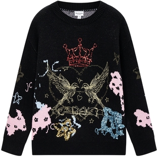Juicy Couture橘滋针织衫女重工刺绣珠片提花毛衣