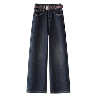 高腰复古阔腿牛仔裤女秋冬季2025年新款宽松小个子加绒窄版直筒裤