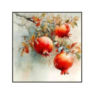 盈浩新中式餐厅装饰画石榴挂画红红火火玄关画寓意好客厅装饰壁画