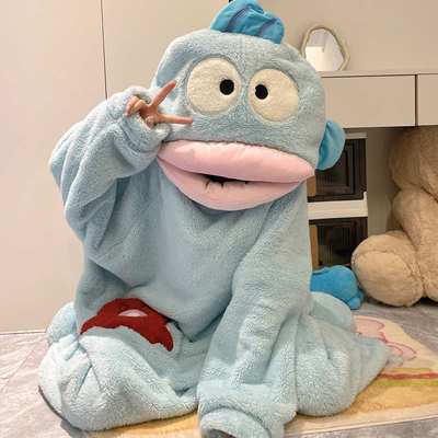 丑鱼情侣睡衣女秋冬季珊瑚绒连体卡通搞怪睡袍男款加厚加大码睡裙