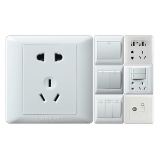 松日开关插座面板86型一开5五孔16a空调家用暗装墙壁单双控多孔