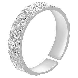 老银匠锤纹纯银戒指男士s925银食指戒指男开口刻字个性潮银戒指男