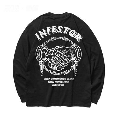 美式长袖纯棉嘻哈大码街舞滑板