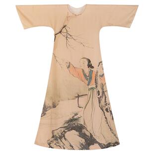 溪畔寻梅丨一城风絮丨春夏复古民国风无领印花倒大袖一片式长旗袍