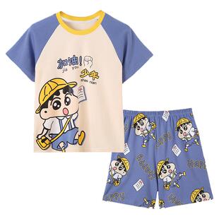 儿童睡衣男孩2025新款夏季薄款纯棉短袖男童蜡笔小新青少年家居服