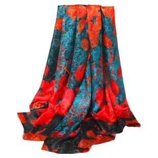 围巾披肩两用女士真丝桑蚕丝配裙子红蓝色礼品薄款春季披巾丝巾