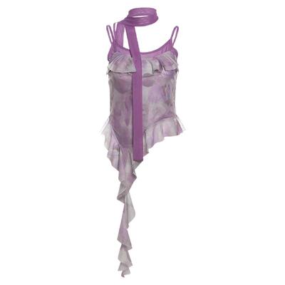 荷叶边晕染围脖吊修身带背心女潮