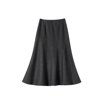 灰色高腰羊毛半身裙女冬季中长款