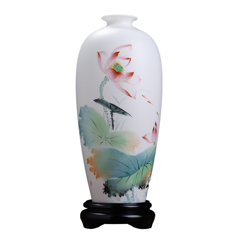 陈建瑞手绘莲花陶瓷花瓶摆件