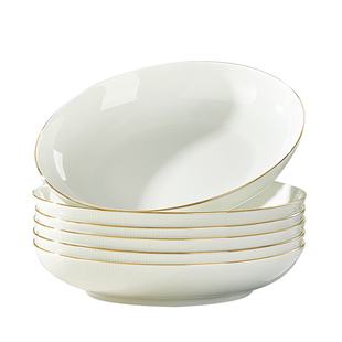 釉下彩纯白骨瓷盘子碗家用套装新款简约金边餐盘碟菜盘陶瓷深盘子