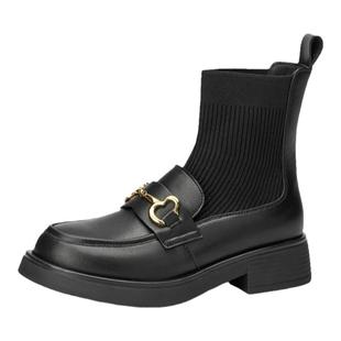 戈美其乐福鞋袜靴女春秋单靴舒适新款弹力瘦瘦靴加绒短靴女袜子鞋