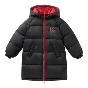 [三防抑菌远红外]儿童中长款羽绒服女童红色加厚冬装宝宝冬季外套