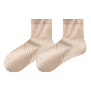 纯棉袜子女秋冬中筒袜10A抗菌防臭运动全棉短袜白色女士无骨棉袜