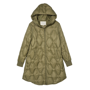 ZOLLE因为复古文艺风菱形格中长款保暖软糯羽绒服女25秋冬新品