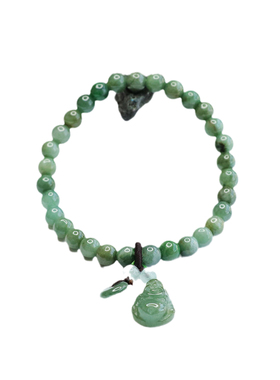 天然翡翠油青手链福在眼前佛公流苏女士弥勒笑佛手串满色珠串珠宝