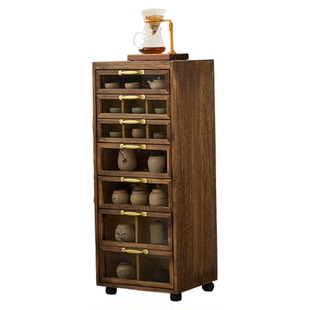 斗柜北美实木牙科柜落地茶水柜茶具柜中古文玩柜多层收纳柜首饰柜