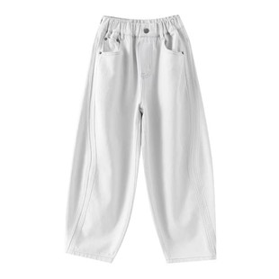 法国男童春季裤子新款中大童直筒白色男孩春装儿童春秋款牛仔长裤