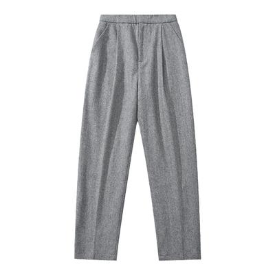 中腰直筒廓形人字纹羊毛西裤